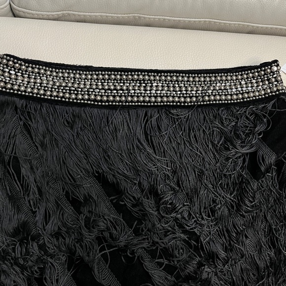Zara Women’s Velvet Wrap Mini Skirt with Rhinestones & Fringing - Size L - Picture 10 of 12
